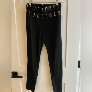 Bebe Women's Black with Satin and Gold Pants High Rise Skinny, size Small